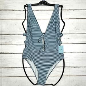 Cupshe Plunging Tie Front One Piece Striped Swimsuit Size Medium